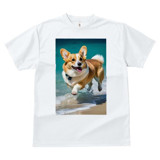 Tシャツ レディース 犬ファン 半袖 春夏 犬柄 プリント カジュアル かわいい 人間用 フィットネス ダンス 海 コーギー 砂浜 波