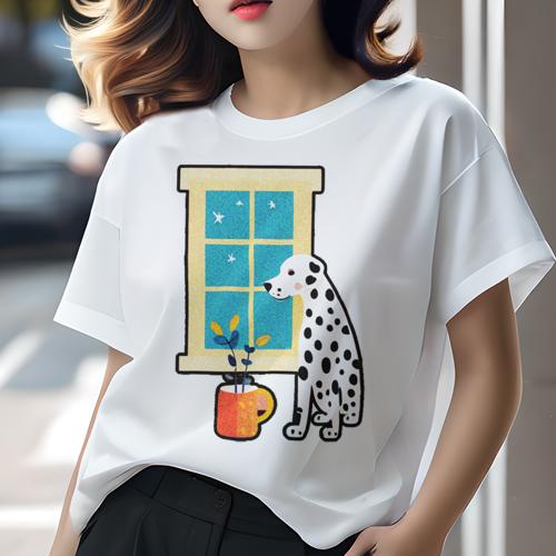 Tシャツ レディース 犬ファン 半袖 春夏 犬柄 プリント カジュアル かわいい 人間用 フィットネス ダンス 窓 ダルメシアン 星 植物 カップ Tシャツ レディース 犬ファン 半袖 春夏 犬柄 プリント カジュアル かわいい 人間用 フィットネス ダンス 窓 ダルメシアン 星 植物 カップ