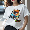 Tシャツ レディース 犬ファン 半袖 春夏 犬柄 プリント カジュアル かわいい 人間用 フィットネス ダンス スケートボード ポメラニアン サングラス Tシャツ(4)