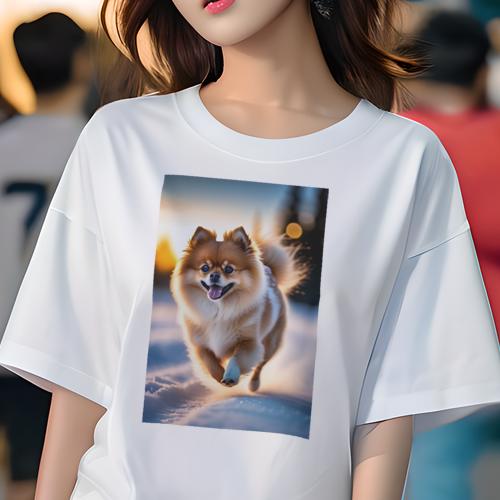 Tシャツ レディース 犬ファン 半袖 春夏 犬柄 プリント カジュアル かわいい 人間用 フィットネス ダンス 雪 ポメラニアン 冬 夕焼け 光 Tシャツ レディース 犬ファン 半袖 春夏 犬柄 プリント カジュアル かわいい 人間用 フィットネス ダンス 雪 ポメラニアン 冬 夕焼け 光