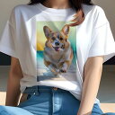 Tシャツ レディース 犬ファン 半袖 春夏 犬柄 プリント カジュアル かわいい 人間用 フィットネス ダンス ビーチ コーギー 海 夏 休暇