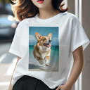 Tシャツ レディース 犬ファン 半袖 春夏 犬柄 プリント カジュアル かわいい 人間用 フィットネス ダンス ビーチ コーギー 海 夏 休暇