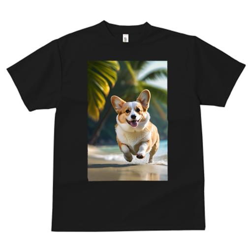 Tシャツ レディース 犬ファン 半袖 春夏 犬柄 プリント カジュアル かわいい 人間用 フィットネス ダンス ビーチ コーギー ヤシの木 海