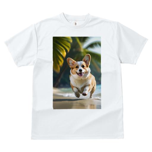 Tシャツ レディース 犬ファン 半袖 春夏 犬柄 プリント カジュアル かわいい 人間用 フィットネス ダンス ビーチ コーギー ヤシの木 海
