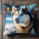 雪 シベリアンハスキー 冬 クリスマス クッションカバー 45×45cm アニマル柄 おしゃれ 可愛い クッション本体付き 正方形 犬ファン