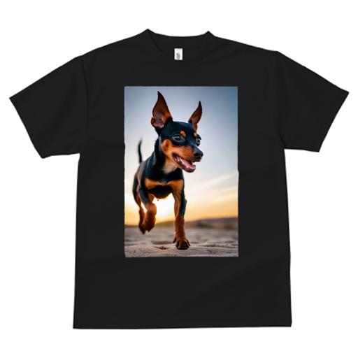 Tシャツ レディース 犬ファン 半袖 春夏 犬柄 プリント カジュアル かわいい 人間用 フィットネス ダンス 夕焼け ミニチュアピンシャー 砂浜