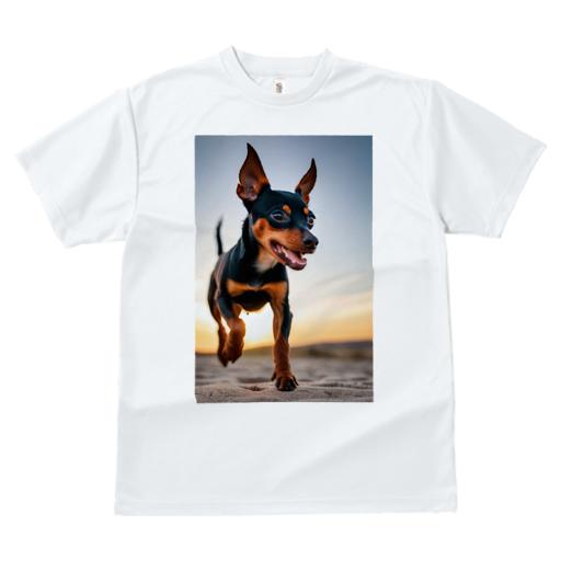 Tシャツ レディース 犬ファン 半袖 春夏 犬柄 プリント カジュアル かわいい 人間用 フィットネス ダンス 夕焼け ミニチュアピンシャー 砂浜