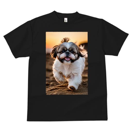 Tシャツ メンズ キッズ 犬ファン 半袖 春夏 犬柄 プリント カジュアル かわいい 人間用 フィットネス ダンス 夕焼け シーズー 砂浜