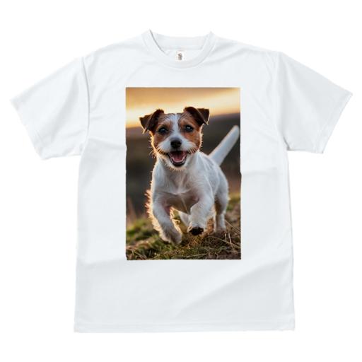 Tシャツ メンズ キッズ 犬ファン 半袖 春夏 犬柄 プリント カジュアル かわいい 人間用 フィットネス ダンス 笑顔 ジャックラッセルテリア 太陽 走り