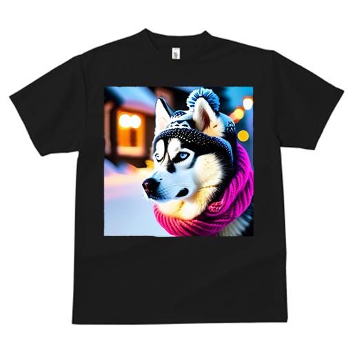 Tシャツ レディース 犬ファン 半袖 春夏 犬柄 プリント カジュアル かわいい 人間用 フィットネス ダンス ニット帽 シベリアンハスキー マフラー 冬 雪