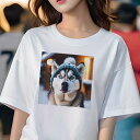 Tシャツ レディース 犬ファン 半袖 春夏 犬柄 プリント カジュアル かわいい 人間用 フィットネス ダンス 帽子 シベリアンハスキー 冬 雪(4)