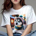 Tシャツ レディース 犬ファン 半袖 春夏 犬柄 プリント カジュアル かわいい 人間用 フィットネス ダンス 帽子 シベリアンハスキー ニット(4)