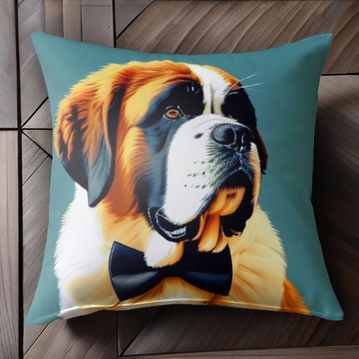 蝶ネクタイ セントバーナード クッションカバー 45×45cm アニマル柄 おしゃれ 可愛い クッション本体付き 正方形 犬ファン