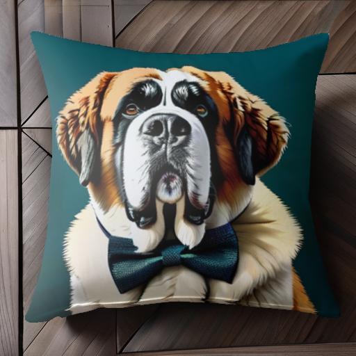 蝶ネクタイ セントバーナード クッションカバー 45×45cm アニマル柄 おしゃれ 可愛い クッション本体付き 正方形 犬ファン