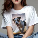 Tシャツ レディース 犬ファン 半袖 春夏 犬柄 プリント カジュアル かわいい 人間用 フィットネス ダンス 夕焼け ジャックラッセルテリア ジャンプ(4)