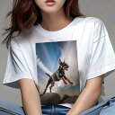 Tシャツ レディース 犬ファン 半袖 春夏 犬柄 プリント カジュアル かわいい 人間用 フィットネス ダンス 空 ミニチュアピンシャー 雲 岩(4)