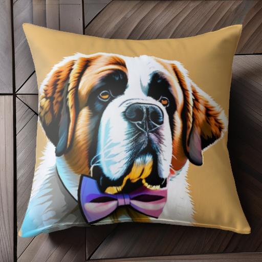 蝶ネクタイ セントバーナード クッションカバー 45×45cm アニマル柄 おしゃれ 可愛い クッション本体付..