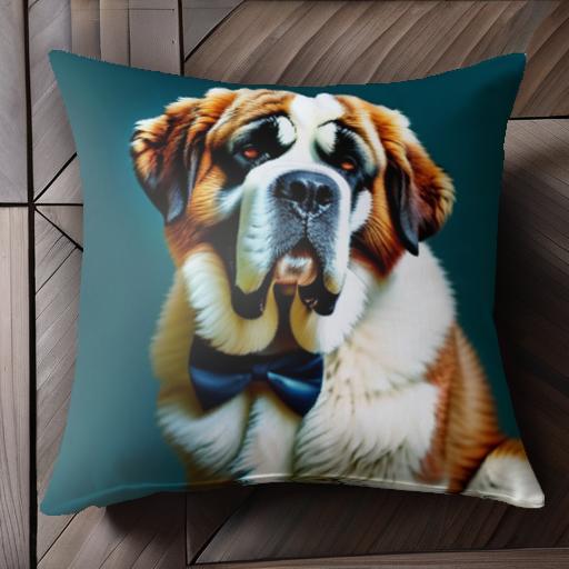 蝶ネクタイ セントバーナード クッションカバー 45×45cm アニマル柄 おしゃれ 可愛い クッション本体付き 正方形 犬ファン