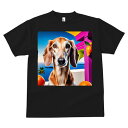 Tシャツ メンズ キッズ 犬ファン 半袖 春夏 犬柄 プリント カジュアル かわいい 人間用 フィットネス ダンス オレンジ サルーキ マンゴー 海 ヤシの木