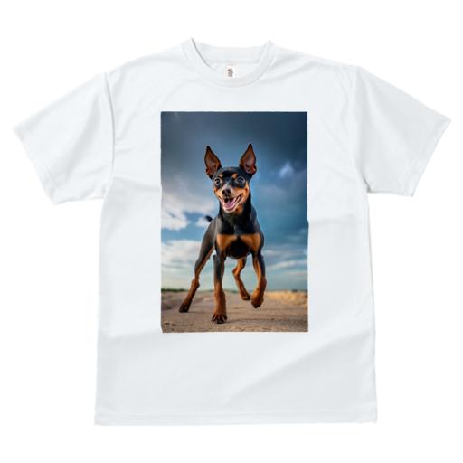 Tシャツ レディース 犬ファン 半袖 春夏 犬柄 プリント カジュアル かわいい 人間用 フィットネス ダンス 空 ミニチュアピンシャー 雲 砂浜