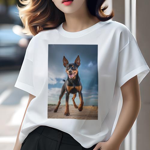 Tシャツ レディース 犬ファン 半袖 春夏 犬柄 プリント カジュアル かわいい 人間用 フィットネス ダンス 空 ミニチュアピンシャー 雲 砂浜 Tシャツ レディース 犬ファン 半袖 春夏 犬柄 プリント カジュアル かわいい 人間用 フィットネス ダンス 空 ミニチュアピンシャー 雲 砂浜