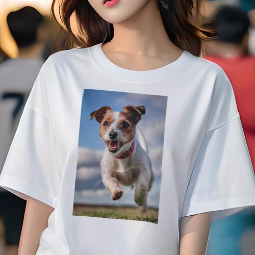 Tシャツ レディース 犬ファン 半袖 春夏 犬柄 プリント カジュアル かわいい 人間用 フィットネス ダンス 空 ジャックラッセルテリア 雲 草
