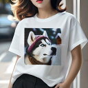 Tシャツ レディース 犬ファン 半袖 春夏 犬柄 プリント カジュアル かわいい 人間用 フィットネス ダンス 帽子 シベリアンハスキー スカーフ 雪 冬