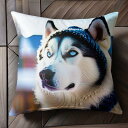 シベリアンハスキー クッションカバー 45×45cm アニマル柄 おしゃれ 可愛い クッション本体付き 正方形 犬ファン
