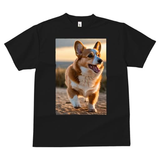 Tシャツ レディース 犬ファン 半袖 春夏 犬柄 プリント カジュアル かわいい 人間用 フィットネス ダンス 夕焼け コーギー 砂浜