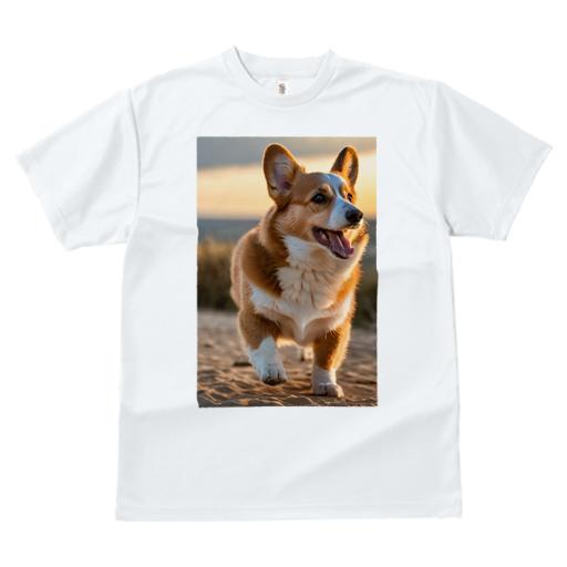 Tシャツ レディース 犬ファン 半袖 春夏 犬柄 プリント カジュアル かわいい 人間用 フィットネス ダンス 夕焼け コーギー 砂浜