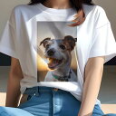 Tシャツ レディース 犬ファン 半袖 春夏 犬柄 プリント カジュアル かわいい 人間用 フィットネス ダンス 夕焼け ジャックラッセルテリア(4)