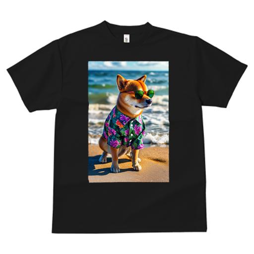 Tシャツ レディース 犬ファン 半袖 春夏 犬柄 プリント カジュアル かわいい 人間用 フィットネス ダンス アロハシャツ 柴犬 サングラス 海 ビーチ