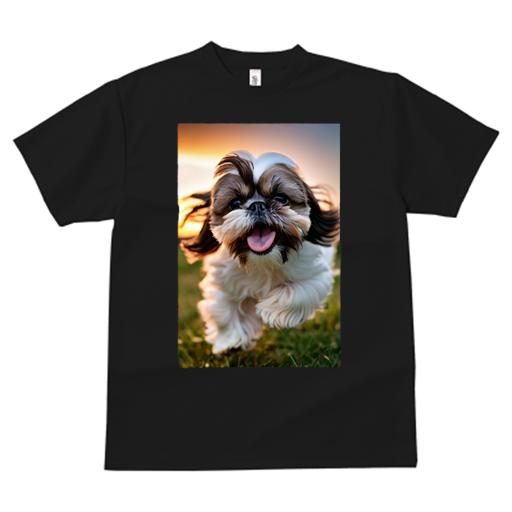 Tシャツ メンズ キッズ 犬ファン 半袖 春夏 犬柄 プリント カジュアル かわいい 人間用 フィットネス ダンス 夕焼け シーズー 草