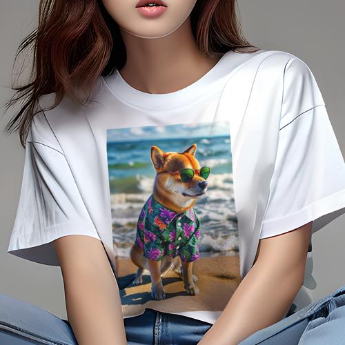 Tシャツ レディース 犬ファン 半袖 春夏 犬柄 プリント カジュアル かわいい 人間用 フィットネス ダンス アロハシャツ 柴犬 サングラス 海 ビーチ Tシャツ レディース 犬ファン 半袖 春夏 犬柄 プリント カジュアル かわいい 人間用 フィットネス ダンス アロハシャツ 柴犬 サングラス 海 ビーチ