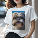Tシャツ レディース 犬ファン 半袖 春夏 犬柄 プリント カジュアル かわいい 人間用 フィットネス ダンス シーズー(4)