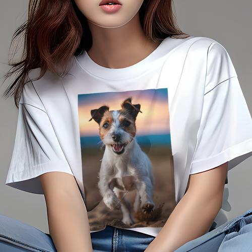 Tシャツ レディース 犬ファン 半袖 春夏 犬柄 プリント カジュアル かわいい 人間用 フィットネス ダンス 砂浜 ジャックラッセルテリア 夕焼け Tシャツ レディース 犬ファン 半袖 春夏 犬柄 プリント カジュアル かわいい 人間用 フィットネス ダンス 砂浜 ジャックラッセルテリア 夕焼け