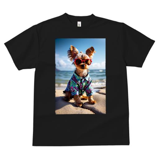 Tシャツ メンズ キッズ 犬ファン 半袖 春夏 犬柄 プリント カジュアル かわいい 人間用 フィットネス ダンス アロハシャツ ヨークシャーテリア サングラス 海 ビーチ