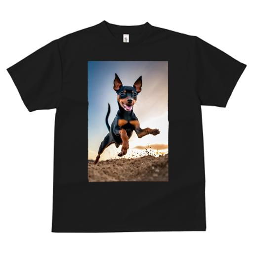 Tシャツ レディース 犬ファン 半袖 春夏 犬柄 プリント カジュアル かわいい 人間用 フィットネス ダンス 夕焼け ミニチュアピンシャー ジャンプ 砂
