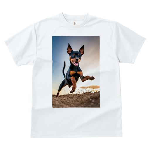 Tシャツ レディース 犬ファン 半袖 春夏 犬柄 プリント カジュアル かわいい 人間用 フィットネス ダンス 夕焼け ミニチュアピンシャー ジャンプ 砂