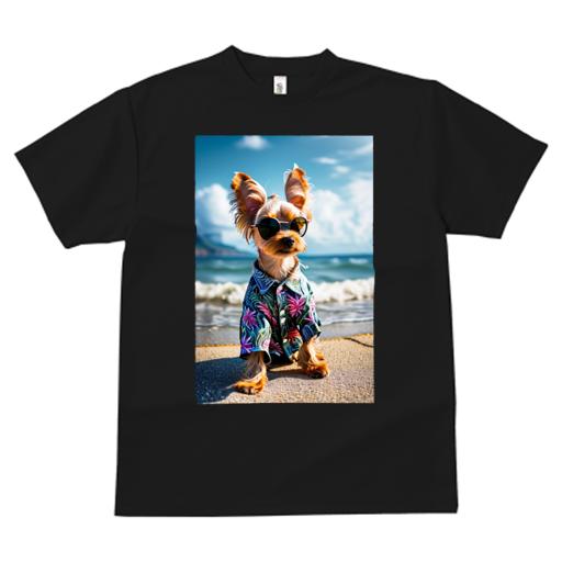 Tシャツ レディース 犬ファン 半袖 春夏 犬柄 プリント カジュアル かわいい 人間用 フィットネス ダンス アロハシャツ ヨークシャーテリア サングラス ビーチ 夏 リゾート