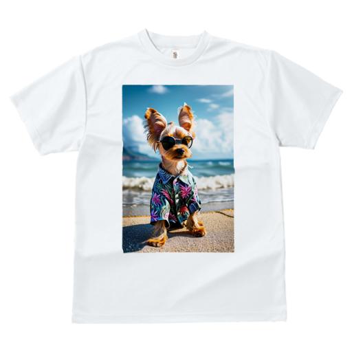 Tシャツ レディース 犬ファン 半袖 春夏 犬柄 プリント カジュアル かわいい 人間用 フィットネス ダンス アロハシャツ ヨークシャーテリア サングラス ビーチ 夏 リゾート