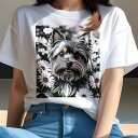 Tシャツ レディース 犬ファン 半袖 春夏 犬柄 プリント カジュアル かわいい 人間用 フィットネス ダンス 花 ヨークシャーテリア デイジー(4)
