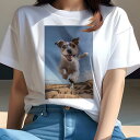 Tシャツ レディース 犬ファン 半袖 春夏 犬柄 プリント カジュアル かわいい 人間用 フィットネス ダンス 砂浜 ジャックラッセルテリア 空(4)