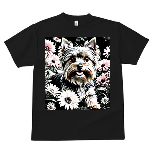Tシャツ メンズ キッズ 犬ファン 半袖 春夏 犬柄 プリント カジュアル かわいい 人間用 フィットネス ダンス 花 ヨークシャーテリア デイジー
