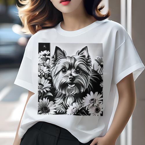 Tシャツ レディース 犬ファン 半袖 春夏 犬柄 プリント カジュアル かわいい 人間用 フィットネス ダンス 花 ヨークシャーテリア Tシャツ レディース 犬ファン 半袖 春夏 犬柄 プリント カジュアル かわいい 人間用 フィットネス ダンス 花 ヨークシャーテリア