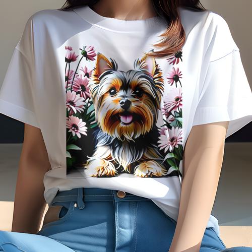 Tシャツ レディース 犬ファン 半袖 春夏 犬柄 プリント カジュアル かわいい 人間用 フィットネス ダンス 花 ヨークシャーテリア Tシャツ レディース 犬ファン 半袖 春夏 犬柄 プリント カジュアル かわいい 人間用 フィットネス ダンス 花 ヨークシャーテリア