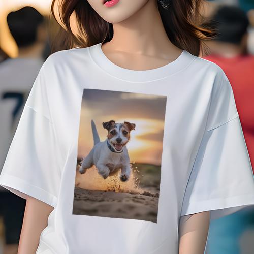 Tシャツ レディース 犬ファン 半袖 春夏 犬柄 プリント カジュアル かわいい 人間用 フィットネス ダンス 夕焼け ジャックラッセルテリア 砂浜 Tシャツ レディース 犬ファン 半袖 春夏 犬柄 プリント カジュアル かわいい 人間用 フィットネス ダンス 夕焼け ジャックラッセルテリア 砂浜