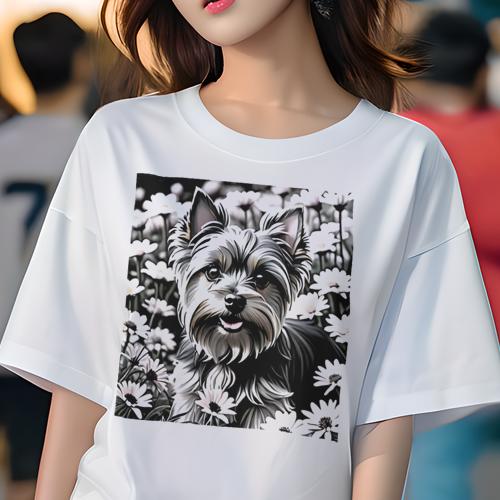 Tシャツ レディース 犬ファン 半袖 春夏 犬柄 プリント カジュアル かわいい 人間用 フィットネス ダンス 花 ヨークシャーテリア デイジー Tシャツ レディース 犬ファン 半袖 春夏 犬柄 プリント カジュアル かわいい 人間用 フィットネス ダンス 花 ヨークシャーテリア デイジー