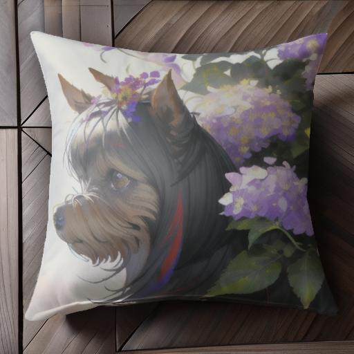 花 ヨークシャーテリア 紫陽花 クッションカバー 45×45cm アニマル柄 おしゃれ 可愛い クッション本体..