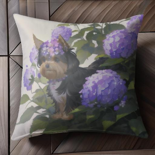 アジサイ ヨークシャーテリア 花 クッションカバー 45×45cm アニマル柄 おしゃれ 可愛い クッション本..